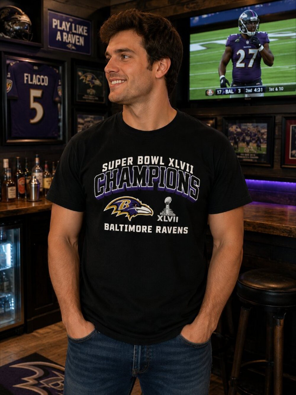 Baltimore Ravens Super Bowl XLVII Champions NFL Team Apparel T-Shirt Large Black
